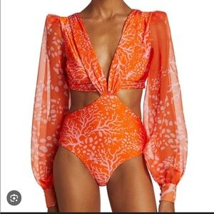 PatBo Coral Print Cutout Bodysuit